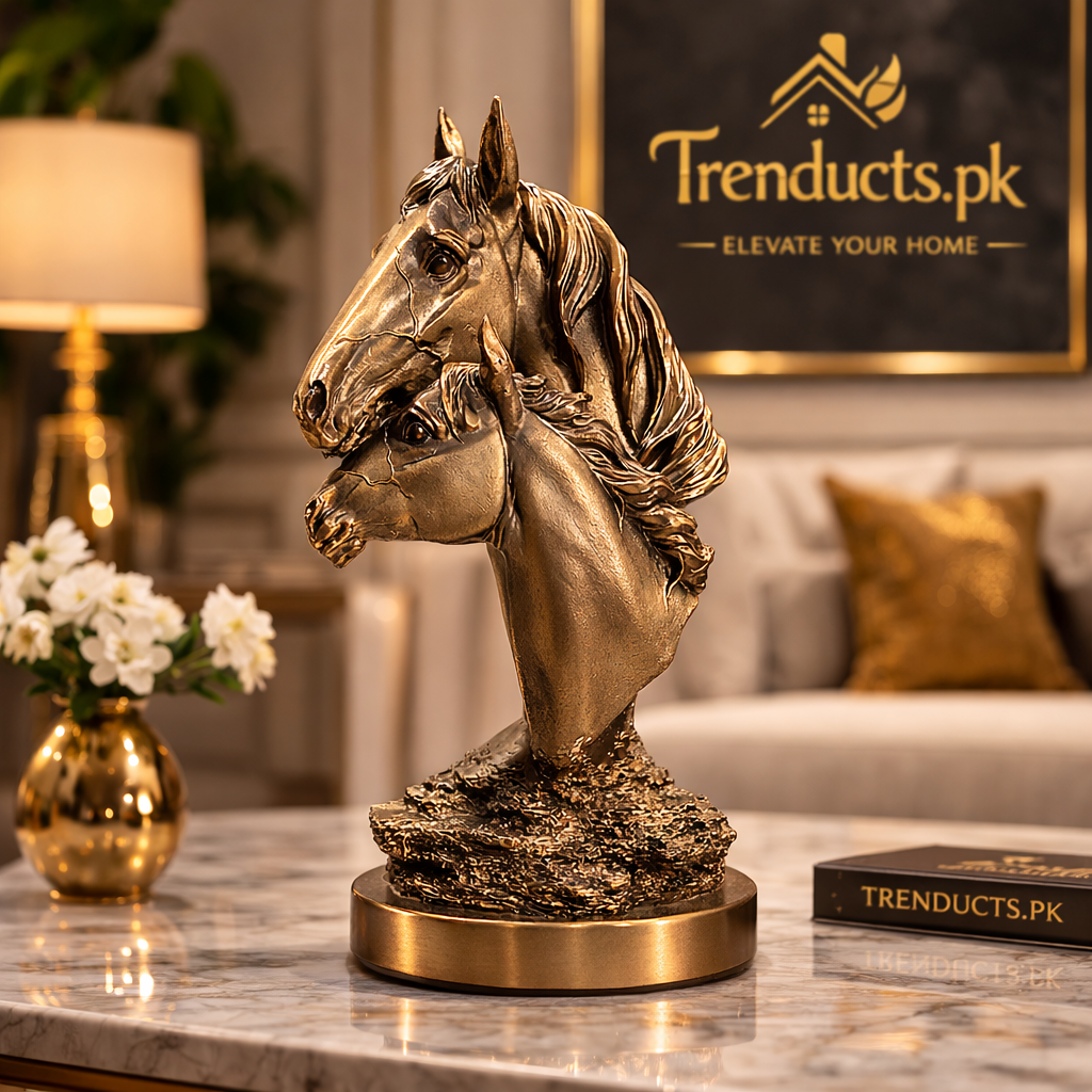 Royal Bond – Golden Horse Duo Statue | Luxury Home Decor