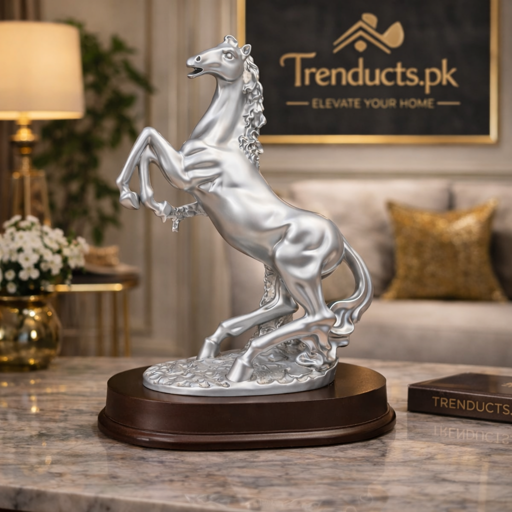 Royal Silver Rearing Horse Statue – Modern Luxury Décor