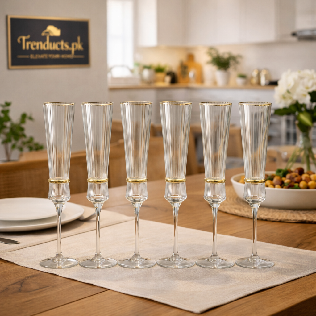 Crystal Golden Champagne Flutes – Luxurious Set of 6