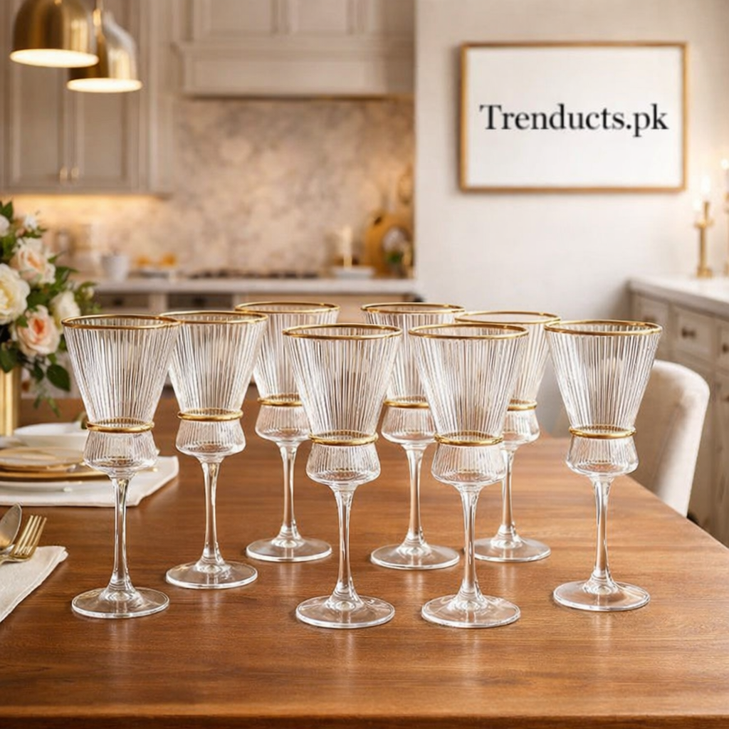 Crystal Golden Champagne Goblets – Premium Set of 6