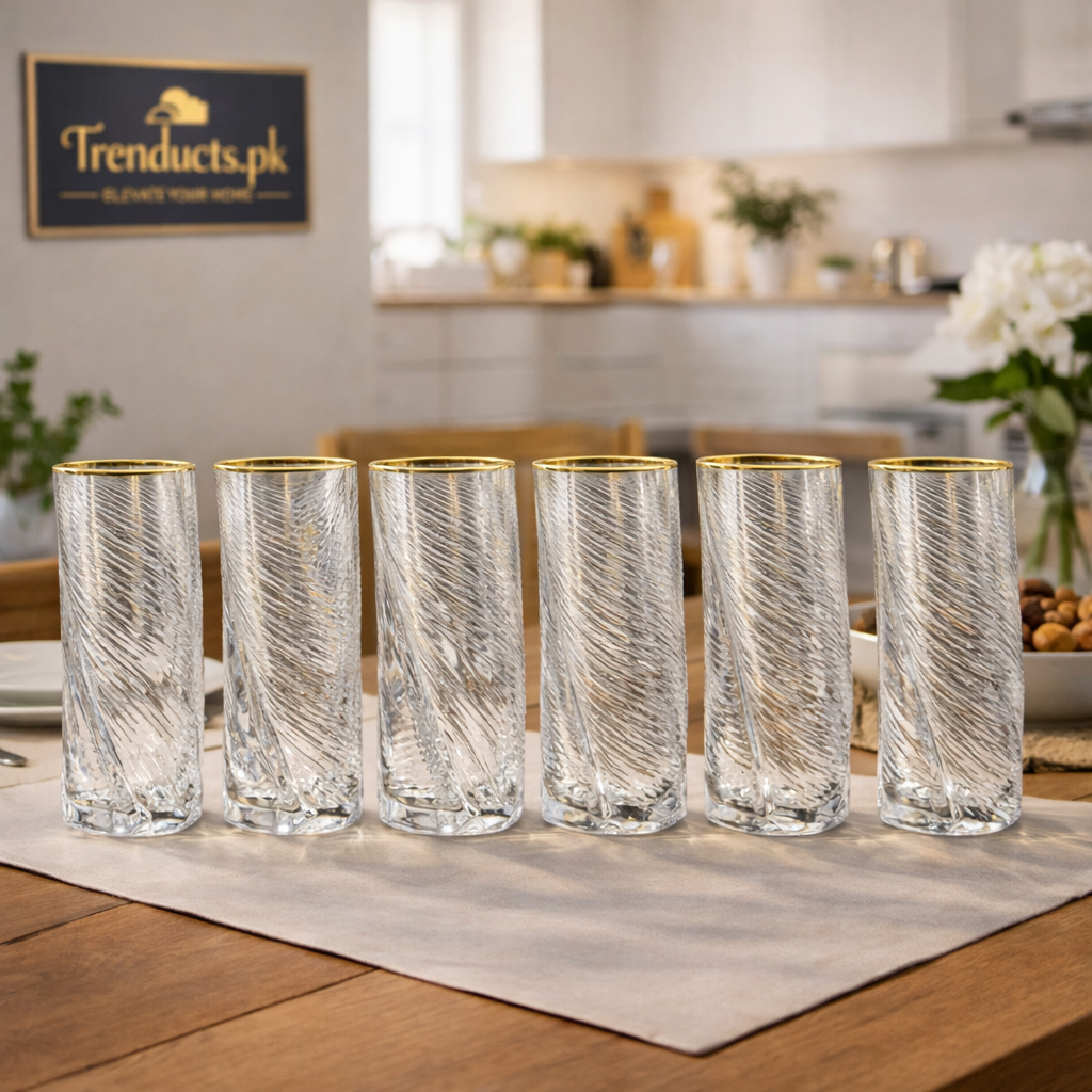 Crystal Curve Glasses – Elegant Set of 6