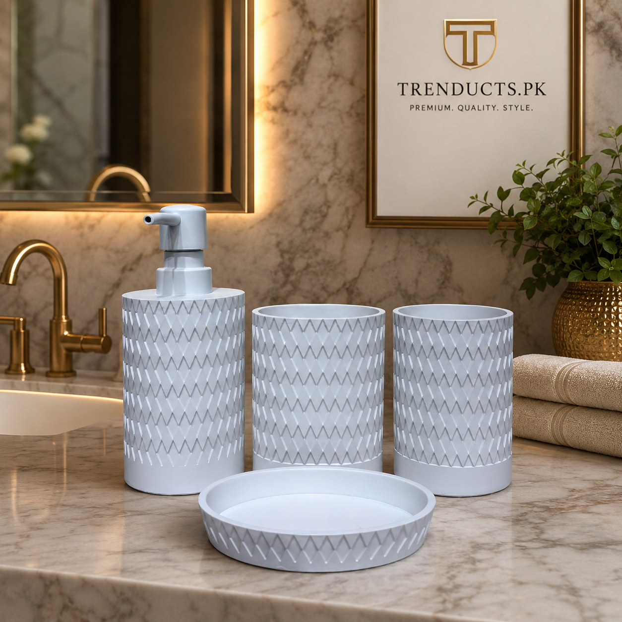 The Linear-Stone 4-Piece Premium Resin Bathroom Accessory Set