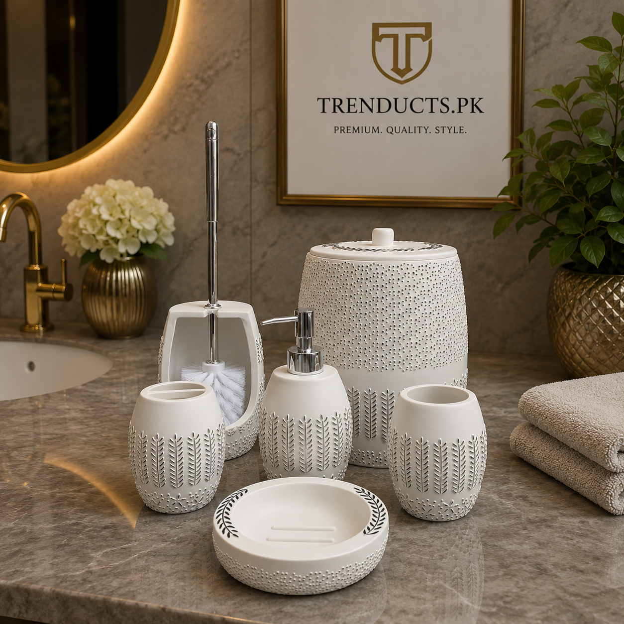 Luxury 6-Piece Ceramic Bathroom Accessory Set – Available in Nordic Floral and Rustic Bamboo Styles