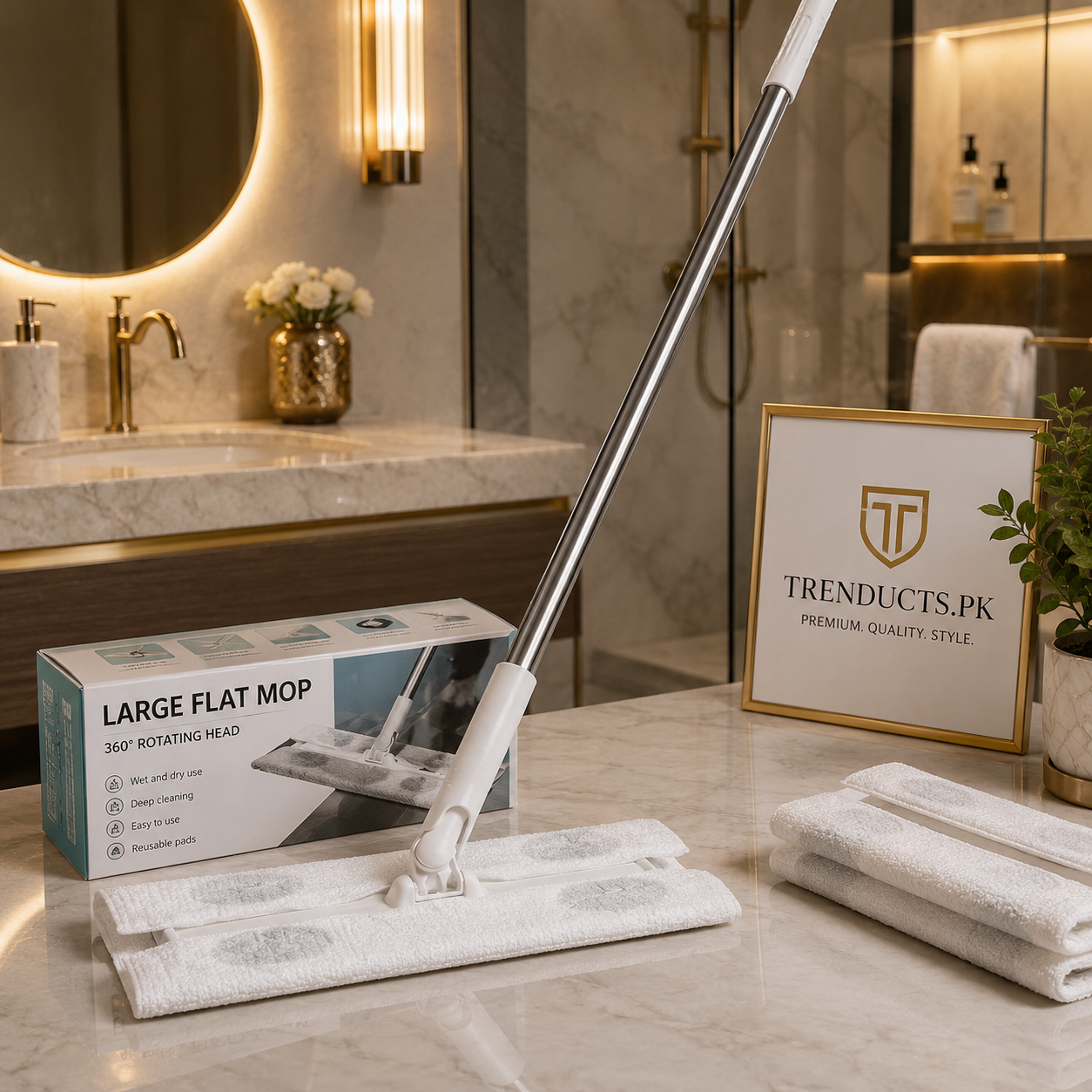 Large Flat Mop with Integrated Towel Clips – All-Surface Deep Cleaner