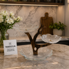 Artisan 3-Tier Glass Petal Serving Platter with Wooden Tree Stand
