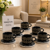 Danny Home 6-Piece Ceramic Cup & Saucer Set – Midnight Deco