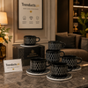 Danny Home 6-Piece Ceramic Cup & Saucer Set – Midnight Hex