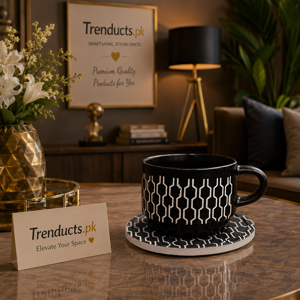 Danny Home 6-Piece Ceramic Cup & Saucer Set – Midnight Hex