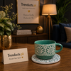 Danny Home 6-Piece Ceramic Cup & Saucer Set – Sage Floral Mandala