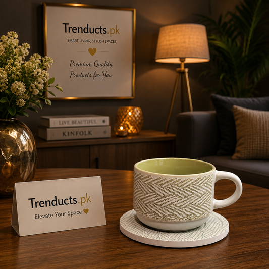 Danny Home 6-Piece Ceramic Cup & Saucer Set – Sage Weave