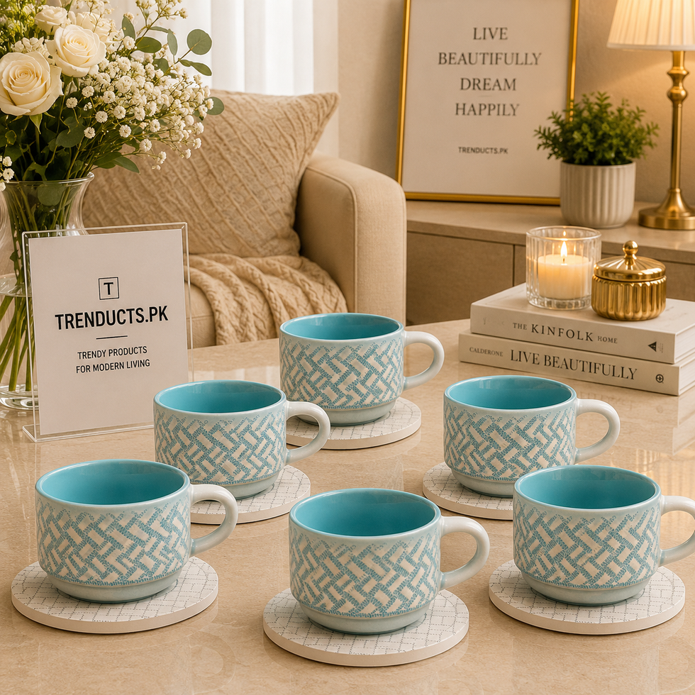 Danny Home 6-Piece Ceramic Cup & Saucer Set – Sky Weave