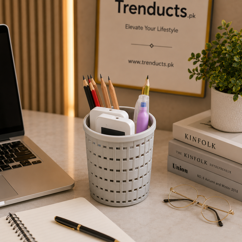 Woven-Style Plastic Desktop Organizer & Pen Cup
