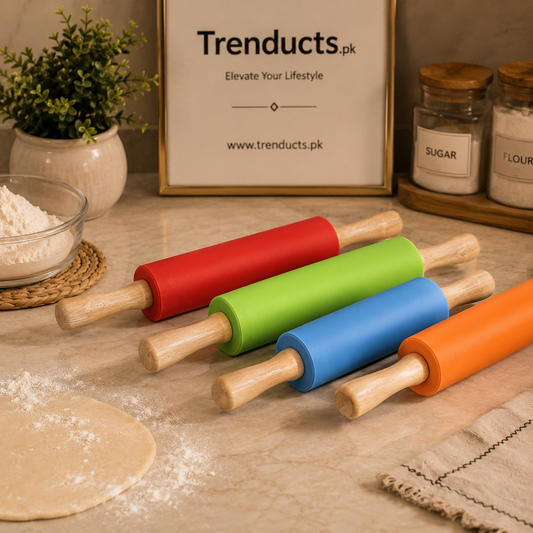 Non-Stick Silicone Rolling Pin (Belan) with Wooden Handles