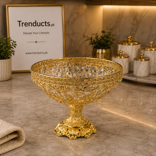 Royal Filigree Golden Crystal Pedestal Bowl