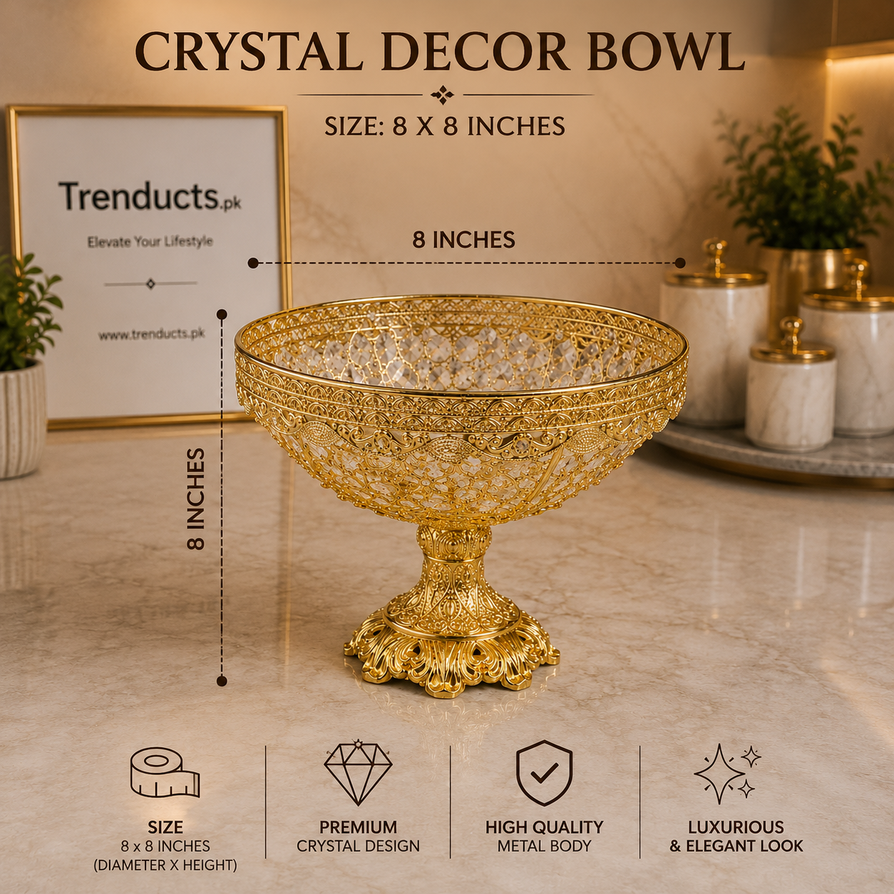 Royal Filigree Golden Crystal Pedestal Bowl