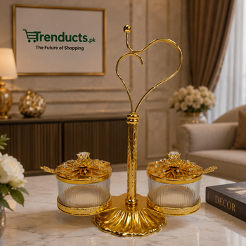 Royal Heart-Handled Golden Glass Spice & Condiment Set