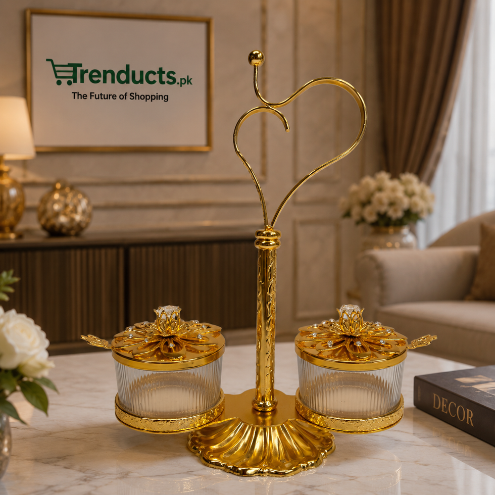 Royal Heart-Handled Golden Glass Spice & Condiment Set