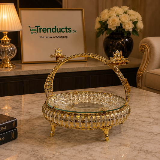 Royal Crown-Filigree Golden Serving Platter