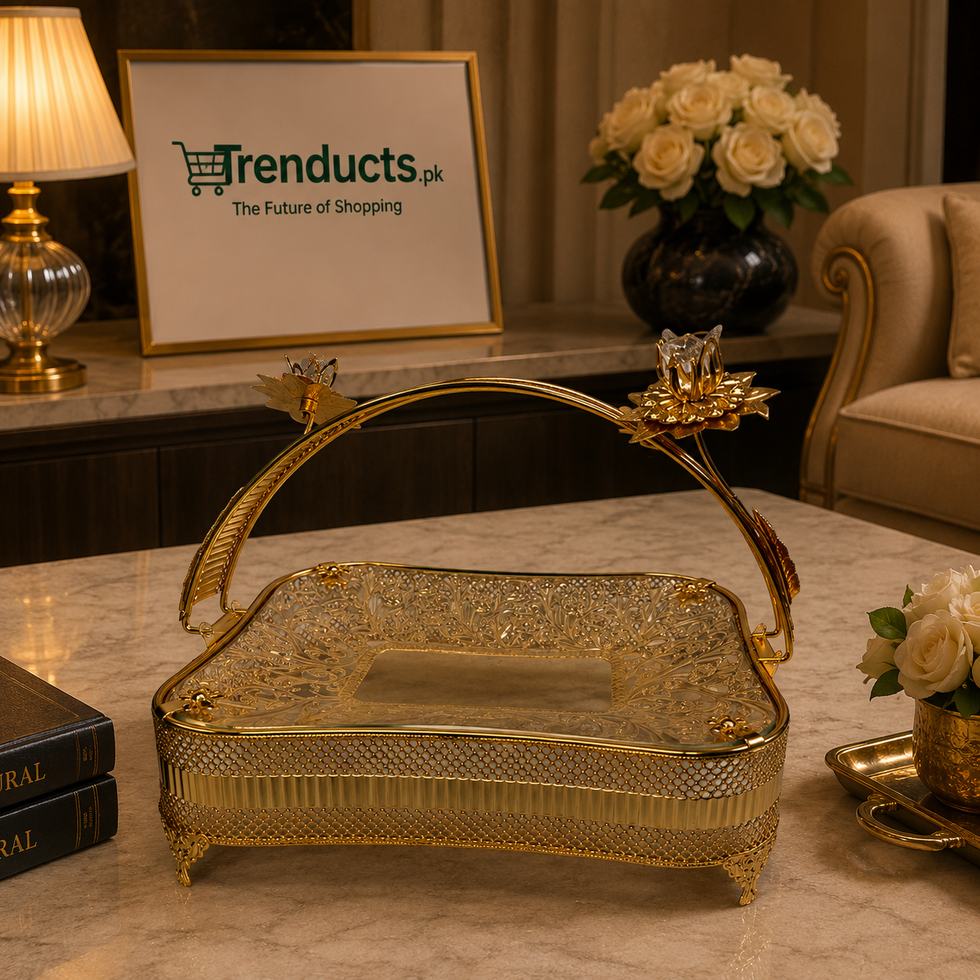 Royal Floral Golden Rectangular Filigree Platter