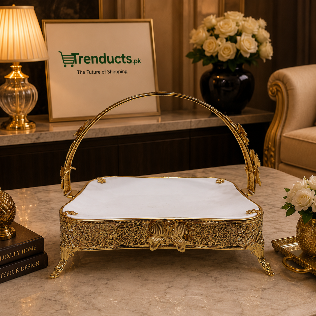 Royal Butterfly Golden Ceramic Serving Platter