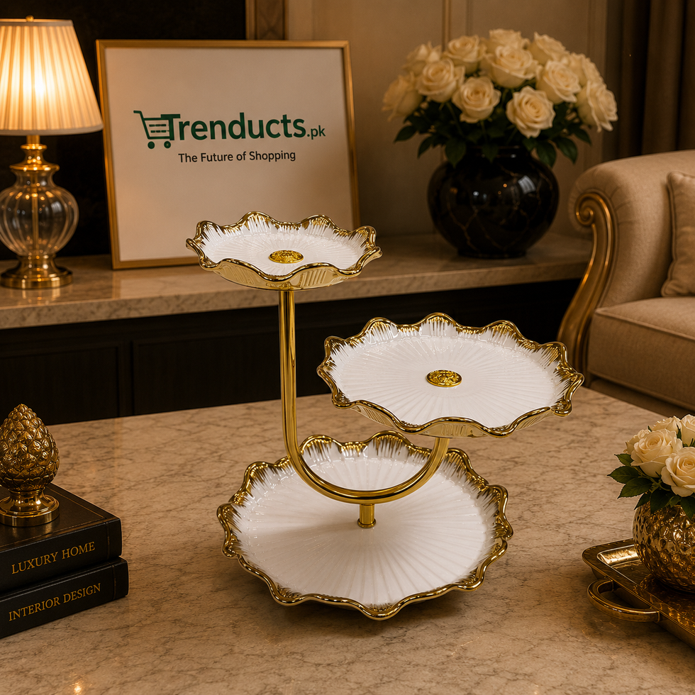 Modern Scalloped 3-Tier "U-Curve" Ceramic Serving Stand