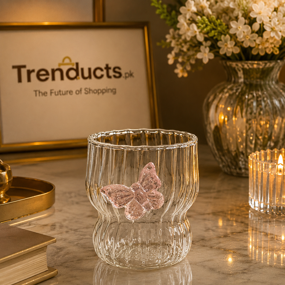 Enchanted Butterfly Ribbed Borosilicate Glass Cup