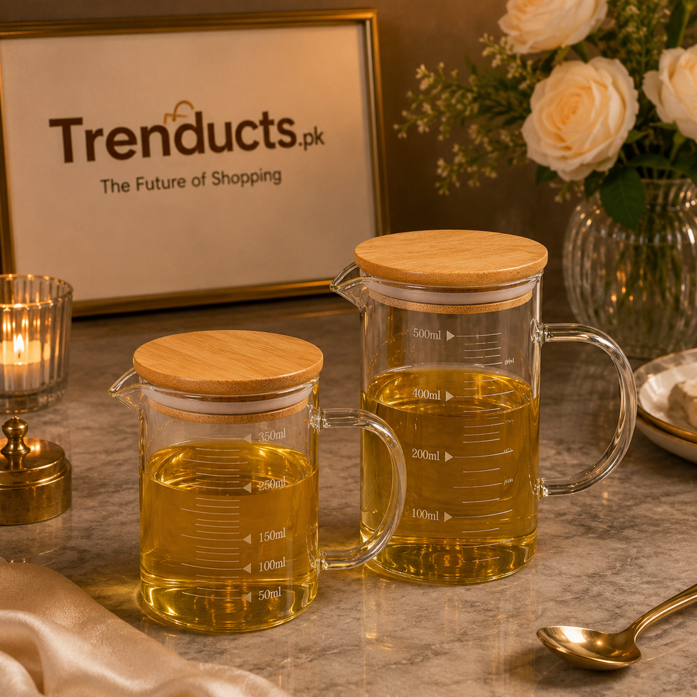 Modern Graduated Borosilicate Oil Jug with Airtight Bamboo Lid