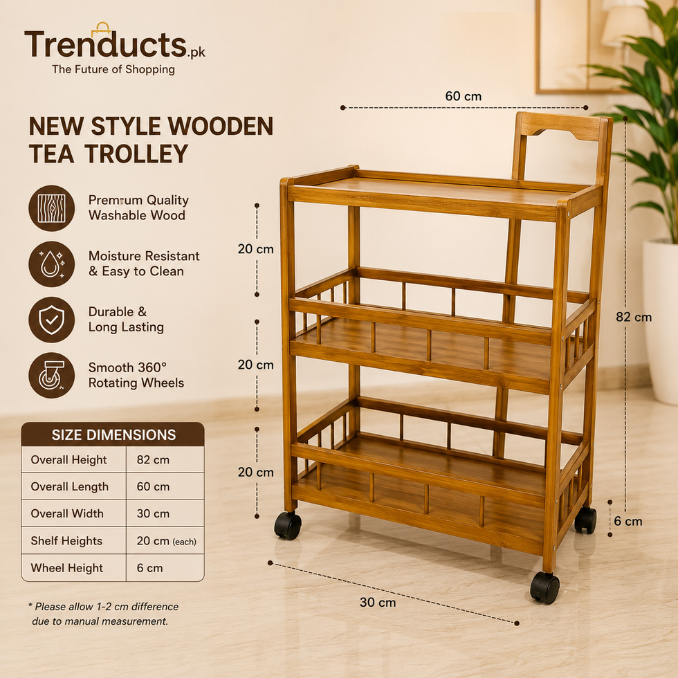Modern 3-Tier Multi-Functional Bamboo Service Trolley