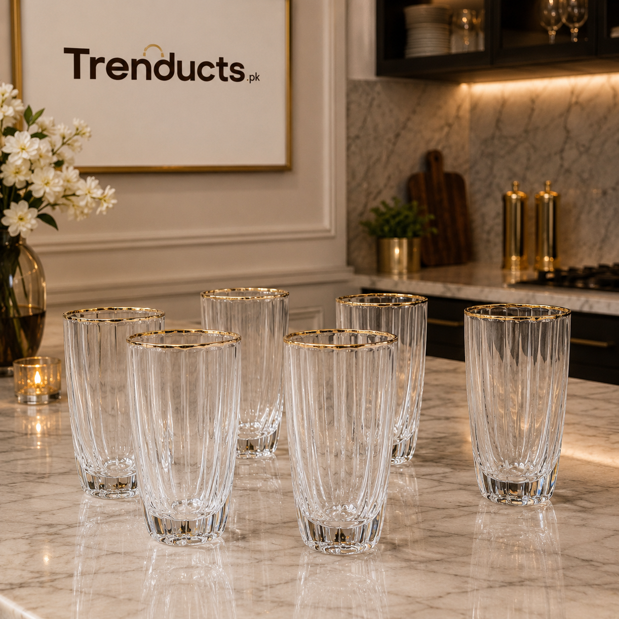 Royal Scalloped Crystal Highball Glasses – Set of 6