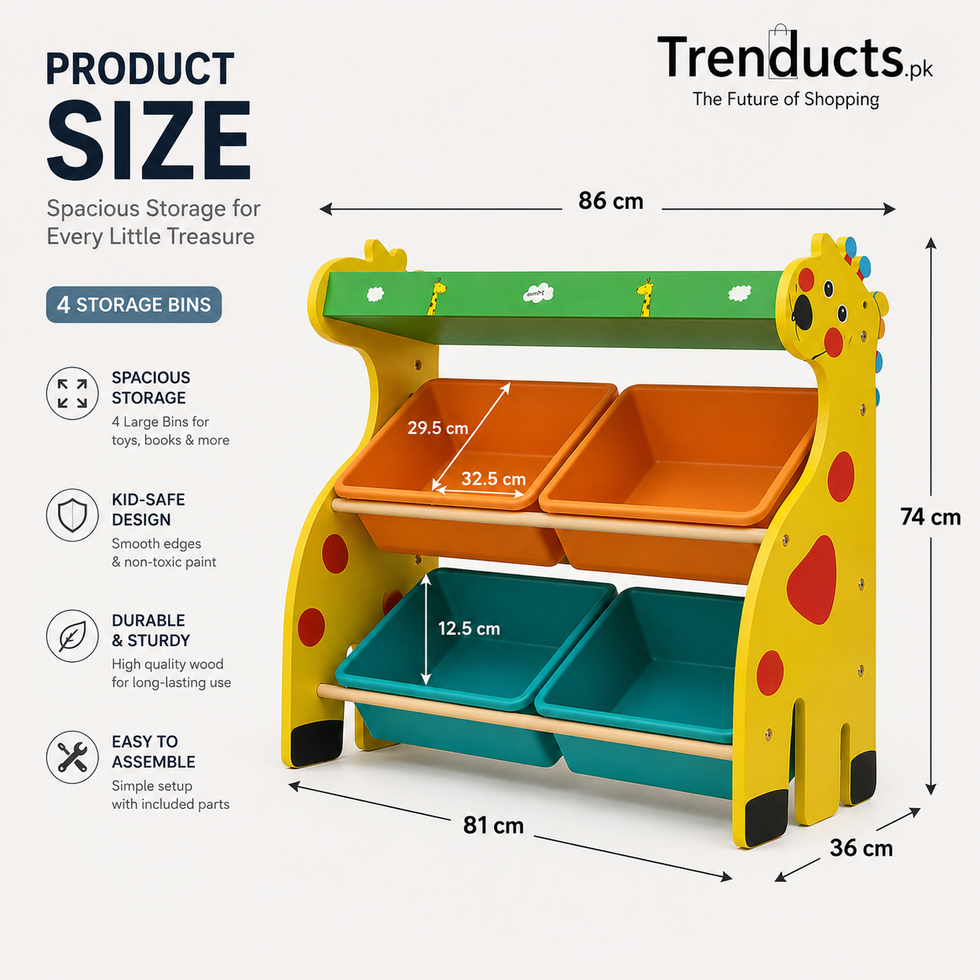Cheerful Giraffe 2-Tier Kids' Toy Storage Organizer with 4 Bins