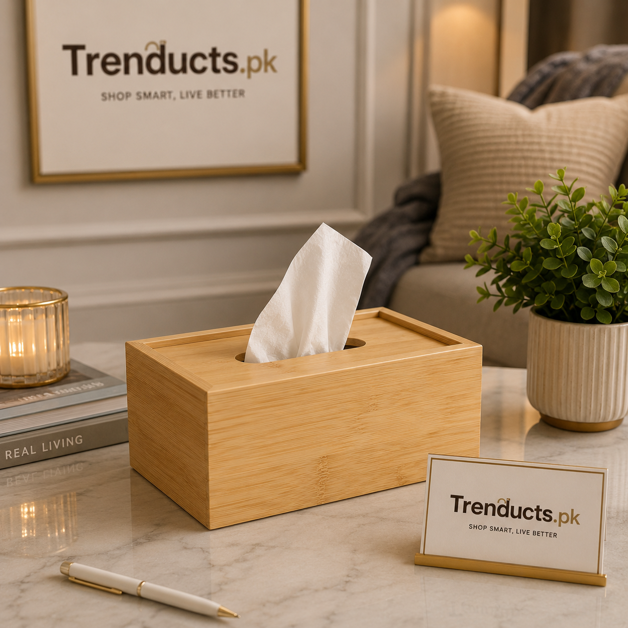 Elegant Natural Bamboo Tissue Box Cover – Dark & Light Finishes (Random Color)