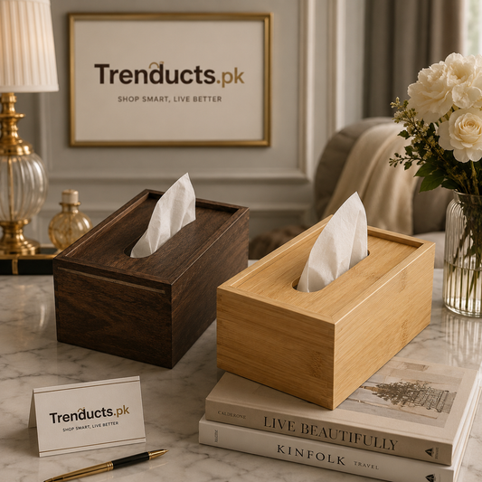 Elegant Natural Bamboo Tissue Box Cover – Dark & Light Finishes (Random Color)