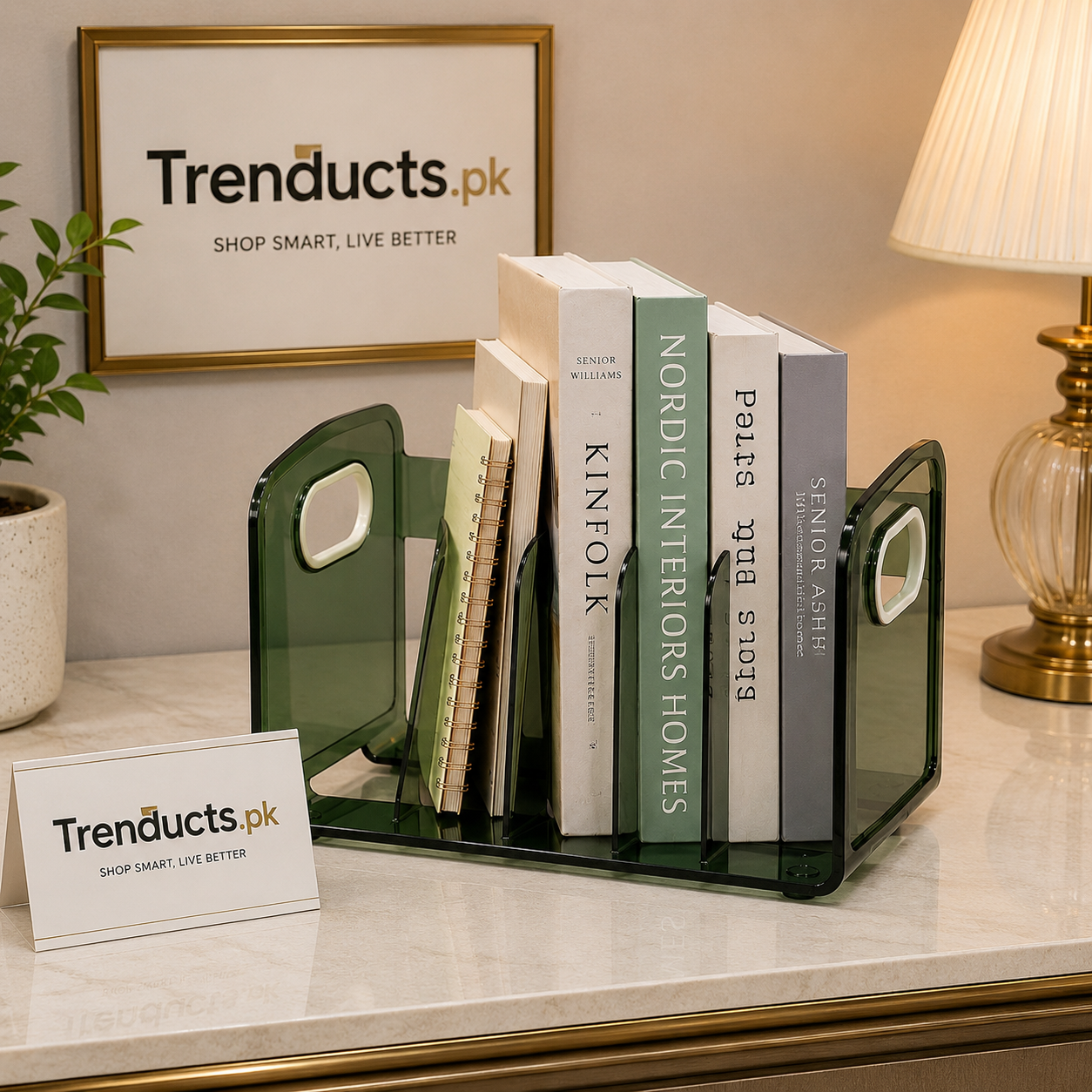Modern 3-Slot Acrylic Desk Book Organizer