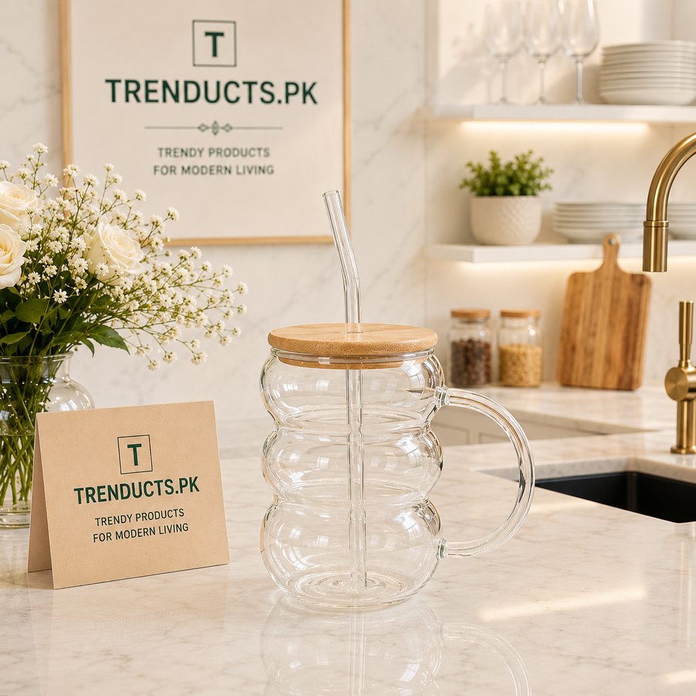 Aesthetic "Bubble" Glass Iced Tea Mug with Bamboo Lid & Straw