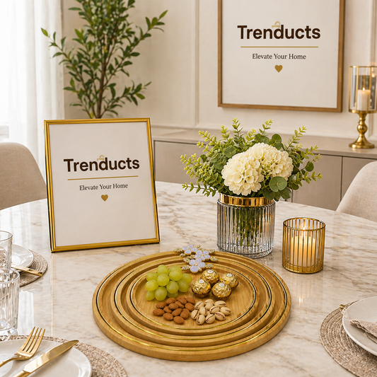 Premium 3-Piece Round Bamboo Tray Set with Floral Accents