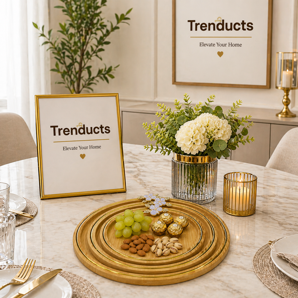 Premium 3-Piece Round Bamboo Tray Set with Floral Accents
