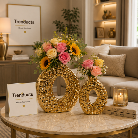 Luxury Hammered Gold Ceramic Hollow Vases