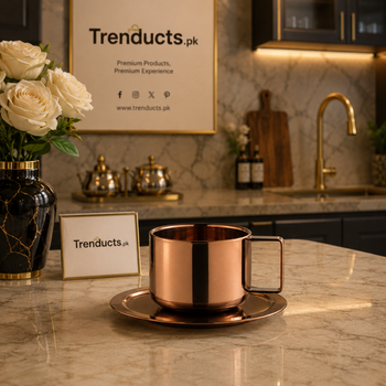 Aero Metallic Double-Walled Stainless Steel Cup & Saucer Set