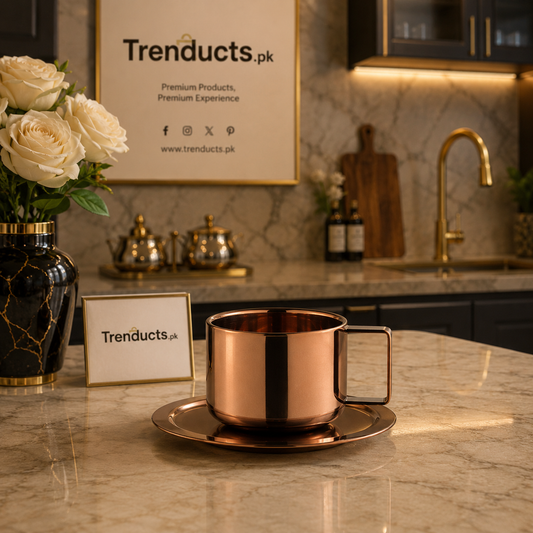 Aero Metallic Double-Walled Stainless Steel Cup & Saucer Set