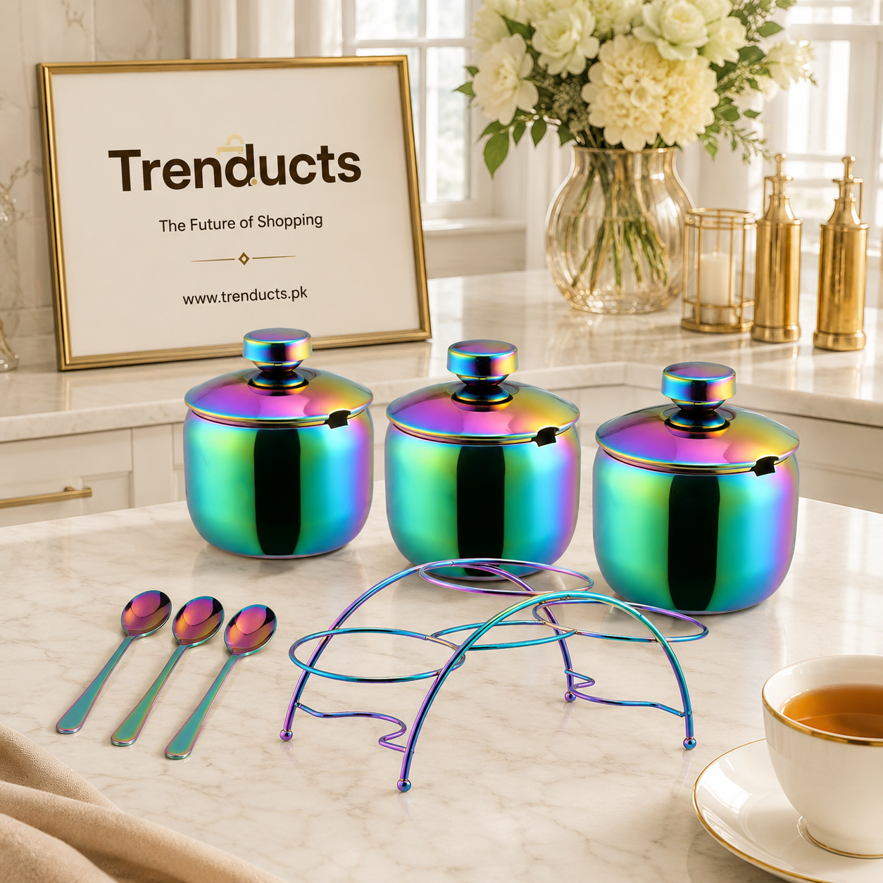 Aero Metallic 3-Piece Stainless Steel Condiment & Spice Jar Set