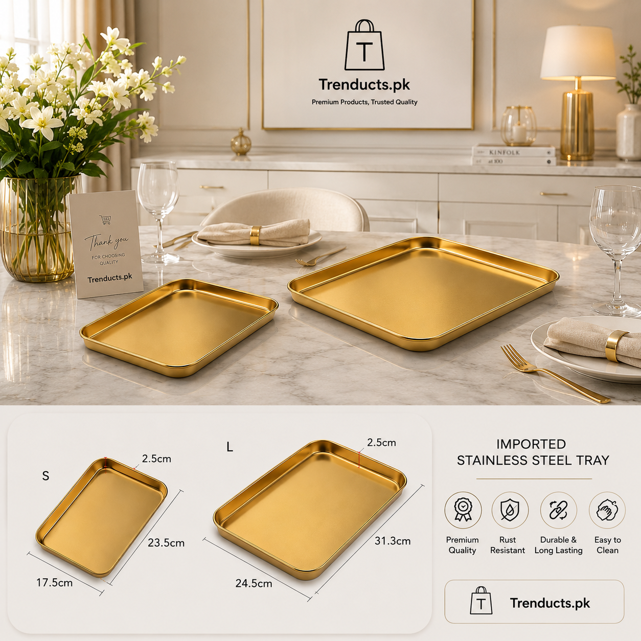 Aero Luxe Rectangular Stainless Steel Serving Tray