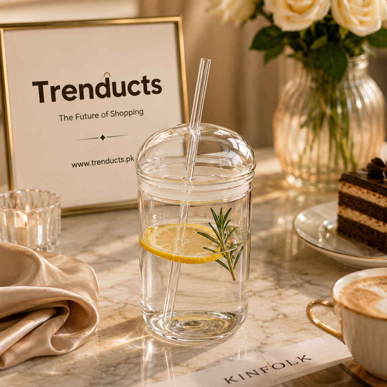 Aura Clear Borosilicate Glass Sipper with Glass Straw