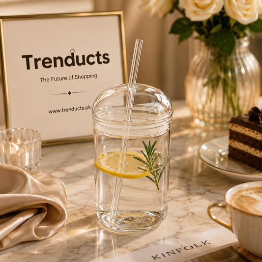 Aura Clear Borosilicate Glass Sipper with Glass Straw