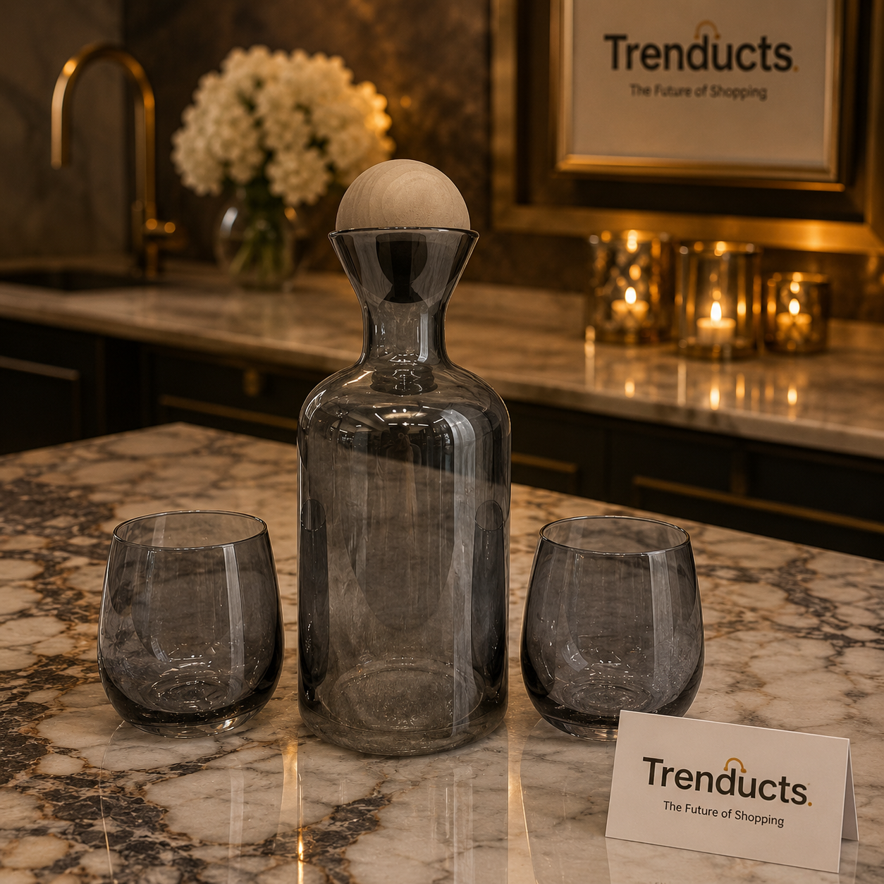 Nordic 7-Piece Smoky Glass Water Carafe & Tumbler Set