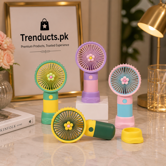 Mini Rechargeable Handheld Fan – Portable USB Personal Fan with Desktop Stand (Random Color)