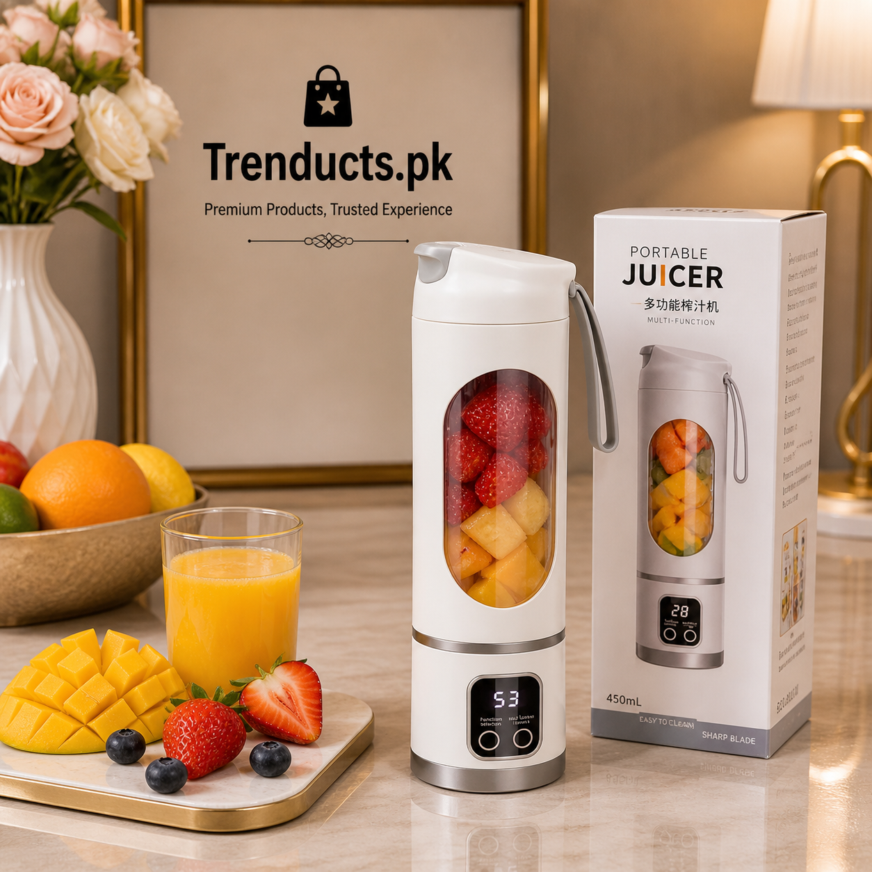 Pro-Blend Portable Smoothie Blender – 450ml Smart Juicer Cup with LED Display