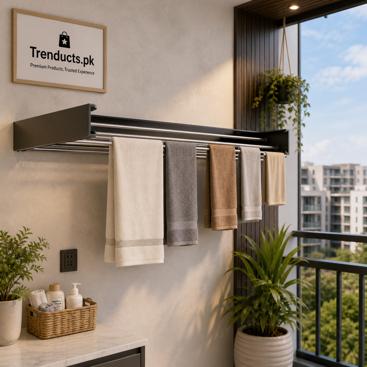 Space-Saver Pro Wall-Mounted Foldable Towel Rack – Heavy Duty Aluminum Indoor/Outdoor Clothes Drying Rack