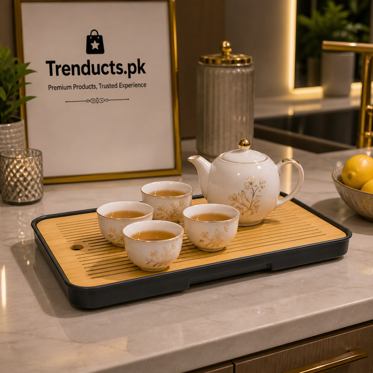 Bamboo & Melamine Rectangle Tea Tray