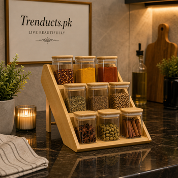 3-Tier Bamboo Spice Rack & 9 Glass Jars