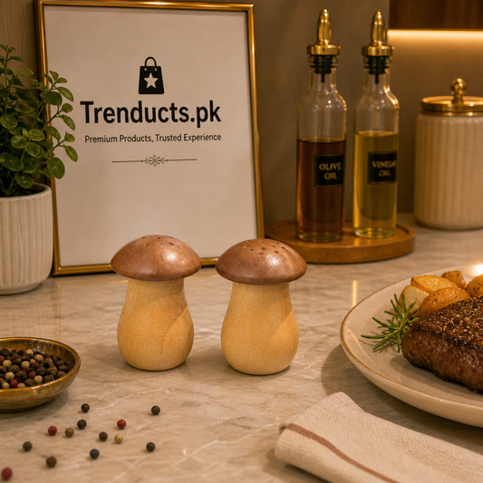 Mushroom-Style Wooden Salt & Pepper Shaker Dispenser